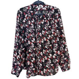 Elle Womens Top Blouse Size XXL Black Red Pink Floral Print Like New Condition